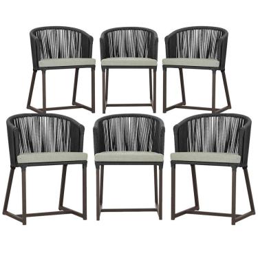 Imagem de 6 Cadeiras De Jantar Noronha Marrom Corda Náutica E3 Trama Preto