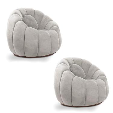 Imagem de Kit 02 Poltronas Decorativa Orgânica Para Sala Cloud Bouclê Cinza Claro E03 - D'rossi