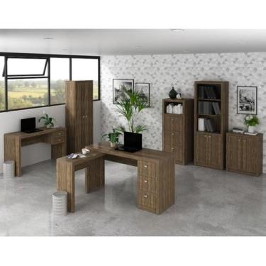Imagem de Conjunto Escritorio Completo 6 Peças CJ4 Nogal Tecno Mobili, Nogal