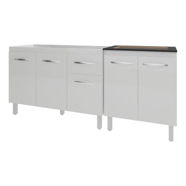 Imagem de Armário Cozinha Gabinete Pia de 120 cm Aline e Balcão Fran para Cooktop 4 Bocas Branco