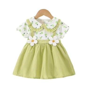 Imagem de Vestido De Algodão Para Menina Bebê Com Estampa De Flores E Mangas Cur