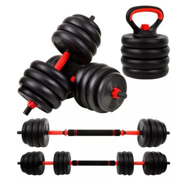 Imagem de Kit Halteres 6 Em 1 Peso Musculação Até 40kg Ajustável Halter, Kettlebell, Anilha Preto-vermelho