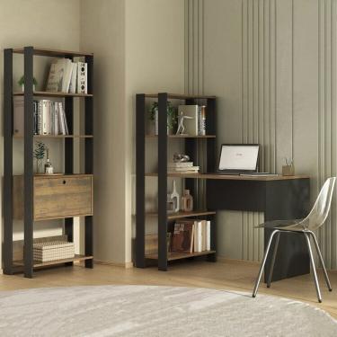 Imagem de Conjunto Sala de Estar Escrivaninha e Estante Match com Porta Pinho/Preto