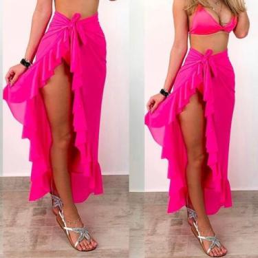 Imagem de Saída De Praia Saia Longa Envelope Pareô Babado - M & K Shop, Rosa, u