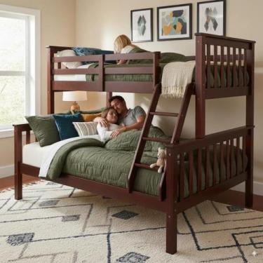 Imagem de Beliche Casal e solteiro De Madeira Pinus E Grade De Proteção robusta 