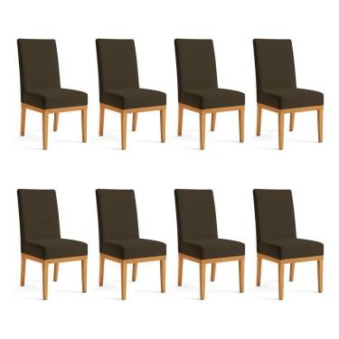 Imagem de Kit 8 Cadeiras De Jantar Brisa Suede Base De Madeira - Pallazio Cor Marrom