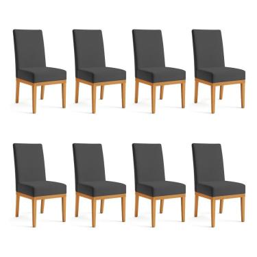 Imagem de Kit 8 Cadeiras De Jantar Brisa Veludo Grafite Base De Madeira - Pallazio