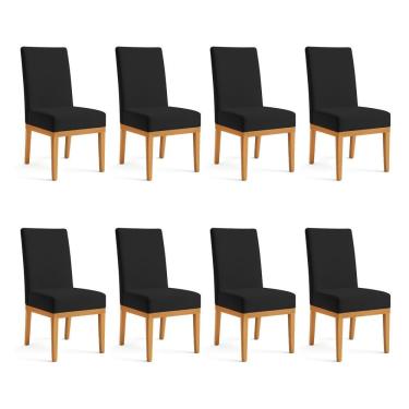 Imagem de Kit 8 Cadeiras De Jantar Brisa Veludo Preto Base De Madeira - Pallazio