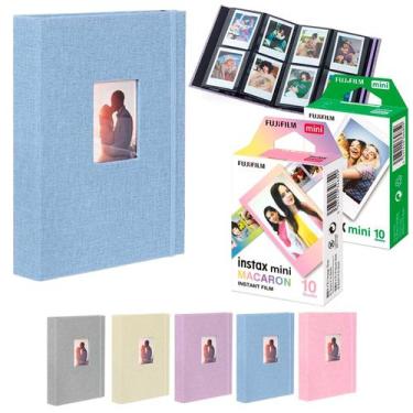 Imagem de Kit Albúm Azul Para Fotos Instax + 20 Filmes Instax Mini Branco E Maca