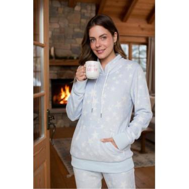 Imagem de Pijama Feminino Fleece Pelúcia Longo Azul Estrela - Pink Dream, G