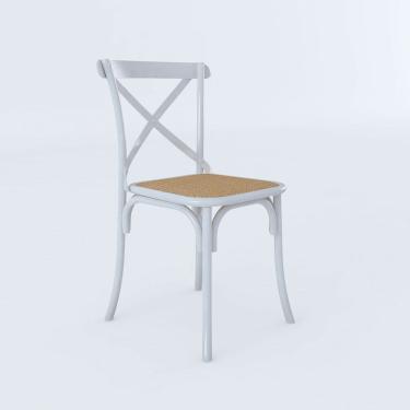 Imagem de Cadeira de Jantar Cross Katrina em Aço Assento Corano para Mesa Sala de Jantar Cozinha- Branco/bege