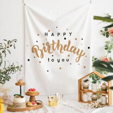 Imagem de Tapeçaria Happy Birthday Room Aesthetic 150x130cm, microtecido - yiwei