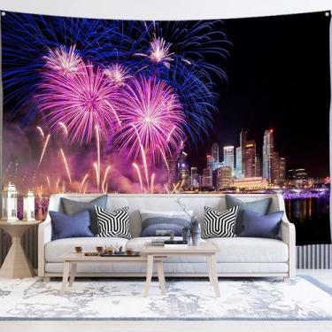 Imagem de Tapeçaria, paisagem, fogos de artifício, céu estrelado, 130x100cm, mic