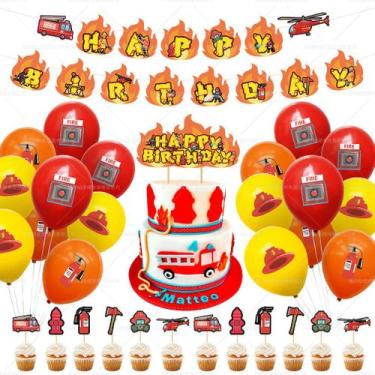 Imagem de Kit de balão para festa de aniversário de caminhão de bombeiros 44 uni