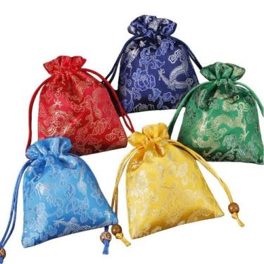 Imagem de Conjunto de sacolas de presente de joias Brocade Dragon Pattern 11x14 