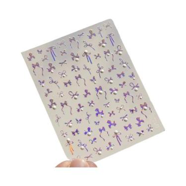 Imagem de Adesivos De Unha 5D Com Borda Dourada, Coração, Laço, Lua E Estrela, E