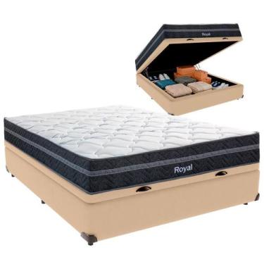 Imagem de Cama Box Baú Casal e Colchão Royal Molas Ensacadas Colchobel Ocre