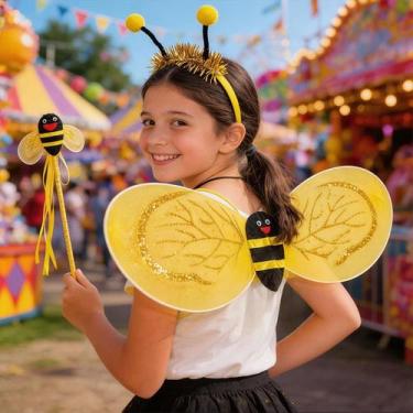 Imagem de Fantasia Abelhinha Infantil Kit com Asa Abelha Tiara e Varinha - Fanta