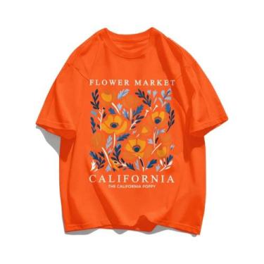 Imagem de Camiseta Feminina Casual de Algodão com Estampa Floral Amarela - Manga