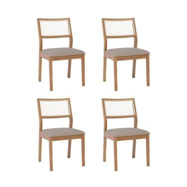 Imagem de Kit 4 Cadeiras para Sala de Jantar Estofadas Bella Freijó/Bege