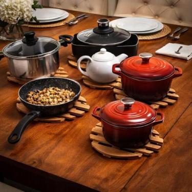 Imagem de Descanso de Panela Redondo Mdf 6mm 20cm Kit com 5 Unidades Suporte Tér