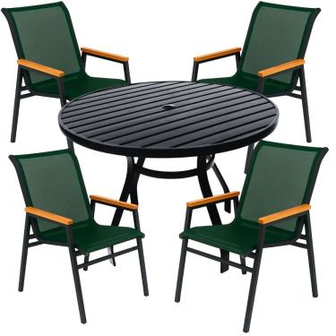 Imagem de Mesa 1,00m Ripado Alumínio + 4 Cadeiras Praia Tela Sling área Externa Piscina Jardim Verde