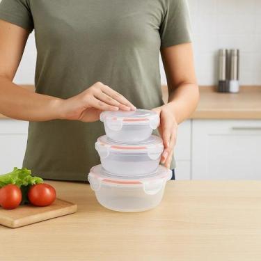 Imagem de Conjunto 3 Potes Vidro Marmita Vasilha Conserva Armazena Fruta Verdura