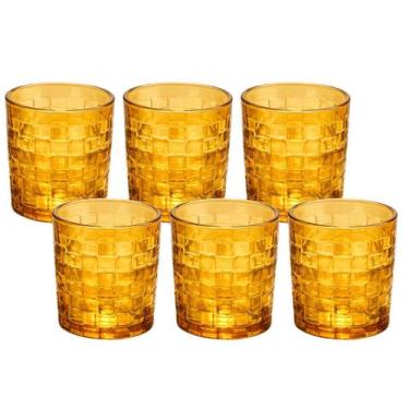 Imagem de Kit 6 Copo Baixo De Whisky Âmbar Wall Vidro Drink Luxo 280ml - CLICK H