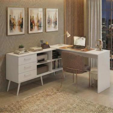 Imagem de Mesa de Escritório em L com 3 Gavetas Porto Multimóveis MP6044, Branco