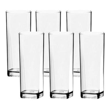 Imagem de Jogo De Copos 6 Peças Long Drink 350ml Quadrado Transparente - BOCCATI
