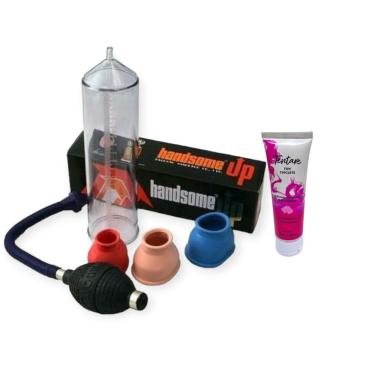 Imagem de Kit Bomba Peniana Manual Handsome Up 20CM Transparente com Pêra e Lubrificante Fun Chiclete Love Toys