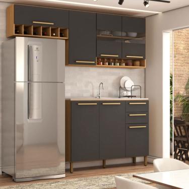 Imagem de Cozinha Compacta Nottes 7 Portas 2 Gavetas 100% Mdf com Vidro Amêndoa/Cinza - Panorama...