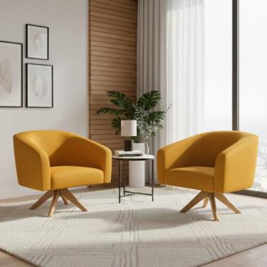 Imagem de Poltrona Sala Decorativa Kit 2 Stella Base de Madeira Giratória MA30 V