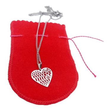 Imagem de Colar GARGANTILHA FEMININA AÇO INOX CORAÇÃO PRATA CHOKER - ASA