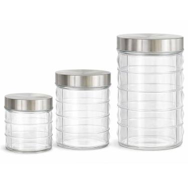 Imagem de Conjunto 3 Potes Vidro Mantimentos Tampa Inox 800 1200 1600ml