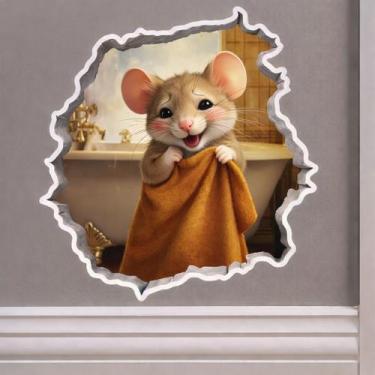 Imagem de Adesivo de Parede Criativo Ratinho Tímido 3D Banheiro Decorativo para 