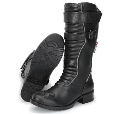Imagem de Bota motociclista feminina em couro legítimo na cor preta com e sem refletivo - Atron S...