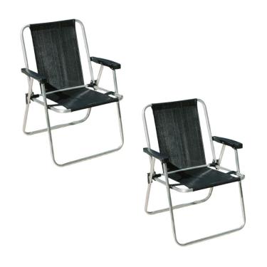 Imagem de KIT 2 Cadeiras de Praia Alta em Alumínio Pretas 110kg Mor