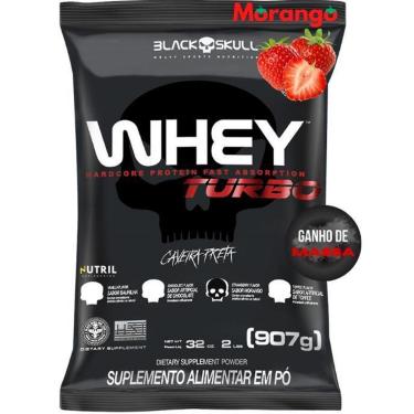 Imagem de Whey Protein Concentrado TURBO Black Skull 907G Refil Para Ganho de Massa e Força Muscu...