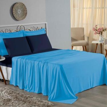 Imagem de Jogo de Cama Casal Viúva Nobre 4 Peças Malha 100% Algodão - Turquesa /