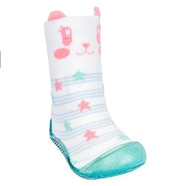 Imagem de Meia Infantil comfort lúdica branca carinha e estrelas Feminino Pimpol