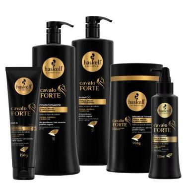 Imagem de Kit Cavalo Forte Shampoo, Condicionador 1L Máscara 900g Leave In e Tôn