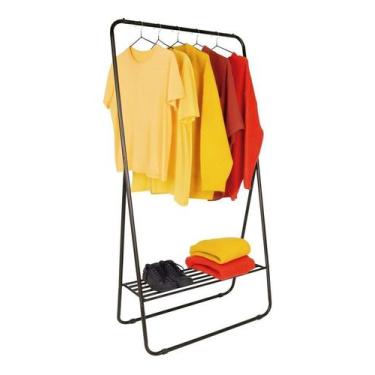 Imagem de Arara De Roupas Com Sapateira Preta Mor Em Aço