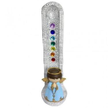 Imagem de Incensario 7 Chakras Branco Anjinho Azul 22 cm em Resina - Lua Mistica
