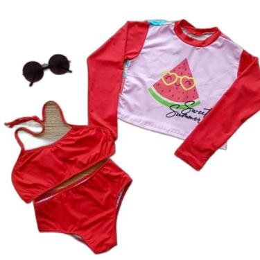 Imagem de Biquini infantil com blusa de proteção uv50+ mais corpo, Vermelho,  M