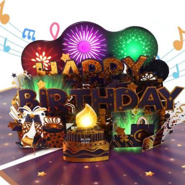 Imagem de Cartão de aniversário musical 3D pop-up Ecloverlife com luzes