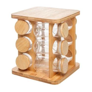 Imagem de Porta Temperos 13 Peças em Vidro com Suporte Giratório de Bambu Wolff