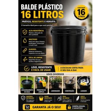 Imagem de Balde Plástico Reforçado 16 Litros Multiuso com Alça Tamanho:1 - Gener