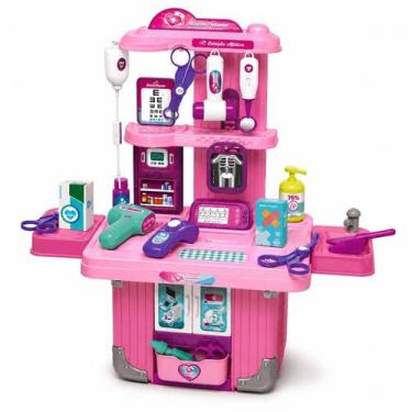 Imagem de Maleta Medica Infantil Rodinha Luz Brinquedo Rosa Dm Toys