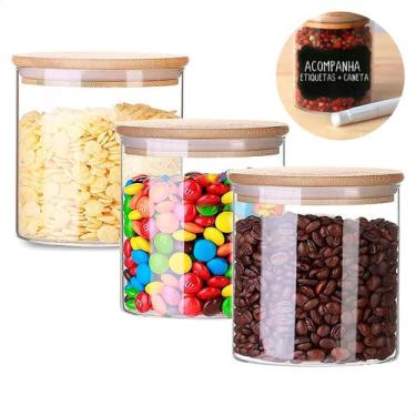 Imagem de Kit com 3 Potes 600ml de Vidro Herméticos Organizadores de Cozinha Tam